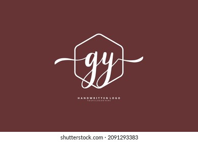 G Y GY logo, Initial lettering handwriting or handwritten for identity. Logo with signature and hand drawn style.