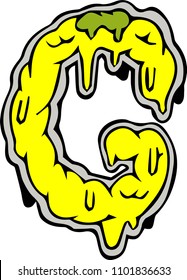 G yellow letter melt soft style.made illustation hand draw vector .funny cartoon uppercase character friendly