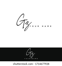 G Z GZ Letra inicial letra manuscrita y logotipo de firma.	
