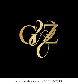 G & Z / GZ logo initial vector mark. Initial letter G and Z GZ logo luxury vector mark, gold color on black background.