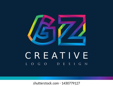 G Z  Logo. GZ Letter Design Vector with Magenta blue and green yellow color.