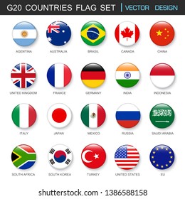 G20 Countries flags  set and members in botton stlye,vector design element illustration