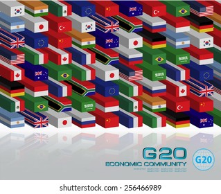 G20 countries flags or flags of the world (economic G20 countries flag) illustration