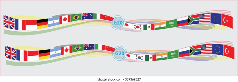 G20 countries flags or flags of the world (economic G20 countries flag) illustration . easy to modify