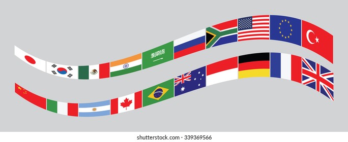 G20 countries flags or flags of the world (economic G20 countries flag) illustration . easy to modify