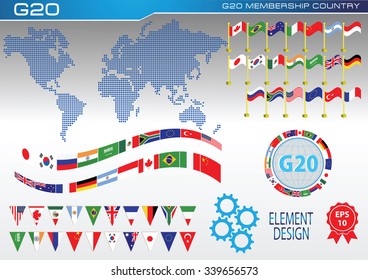 G20 countries flags or flags of the world (economic G20 countries flag) illustration . easy to modify