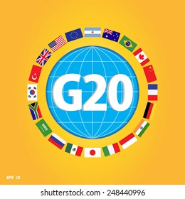 G20 country flags or flags of the world (economic G20 country flag) illustration