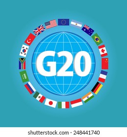 G20 country flags or flags of the world (economic G20 country flag) illustration