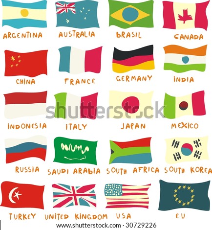 g20 flags drawn in a childish manner
