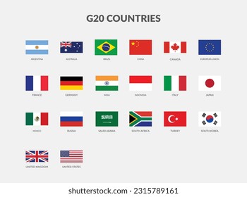 The G20 - Group of Twenty Countries Rectangle flag icon set.