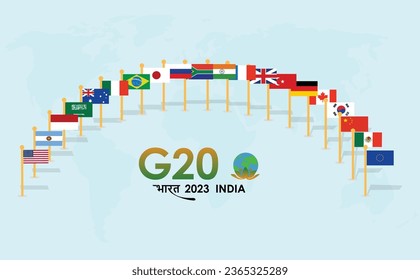 G20 Leaders' Summit in India Illustration with National Flags of Member Countries 