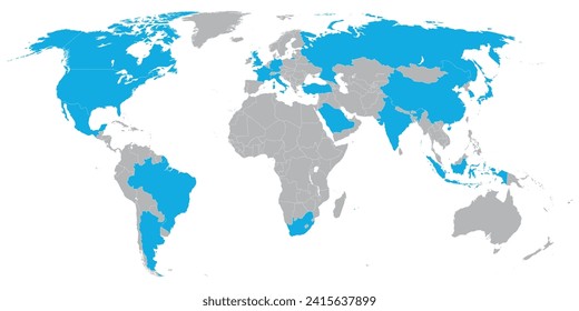 G20 member states on political map of the world