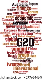 concepto de nube de palabras G20. Collage hecho de palabras acerca del G20. Ilustración del vector 