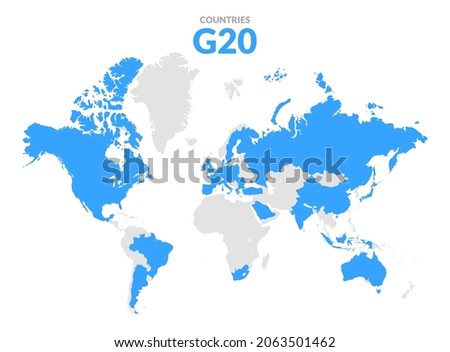 G20 world map countries infographic. Saudi Arabia Turkey Brazil European G20 country
