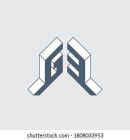 G3 - monogram or logotype. Isometric 3d font for design. Three-dimension letter and number. Letter G and number 3 - logo.