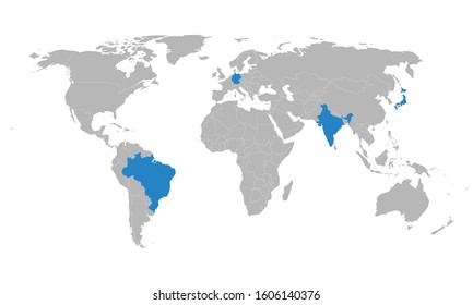 G4 member countries highlighted on world map. UN security council. Perfect for backgrounds, backdrop, banner, label, poster, sticker, wallpaper etc.