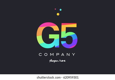 G5 g 5 five letter number combination creative color green orange blue magenta pink company logo vector icon spectrum