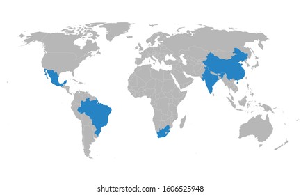 G5 membership countries highlighted on world map. Light gray background. Diplomacy, trade, and polices.