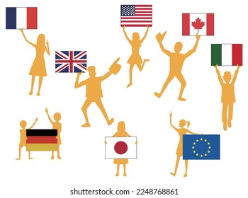 G7 members raise national flags and wish for peace.