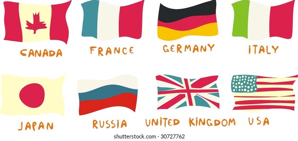 g8 members flags drawn in a childish manner