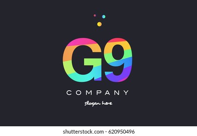 G9 g 9 nine letter number combination creative color green orange blue magenta pink company logo vector icon spectrum