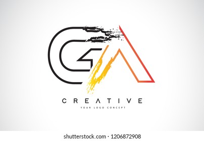 GA Creative Modern Logo Design Vetor with Orange and Black Colors. Monogram Stroke Letter Design.