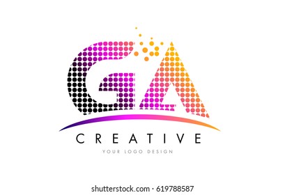GA G A Dots Letter Logo Design with Magenta Bubble Circles and Swoosh