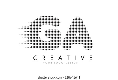 GA G A Letter Logo Design with Black Dots and Bubble Trails.