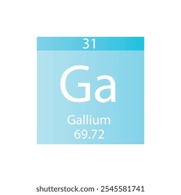 Ga Gallium Pós-transição metal Químico Elemento Tabela Periódica. Simples ilustração de vetor quadrado plano, simples ícone de estilo limpo com massa molar e número atômico para Lab, ciência ou classe de química.