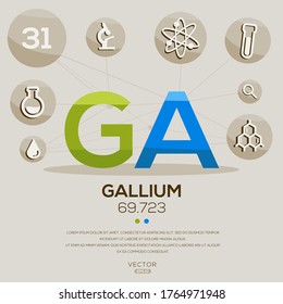 GA (Gallium)The periodic table element,letters and icons,Vector illustration.