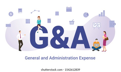 g&a general and administration expense concept with big word or text and team people with modern flat style - vector