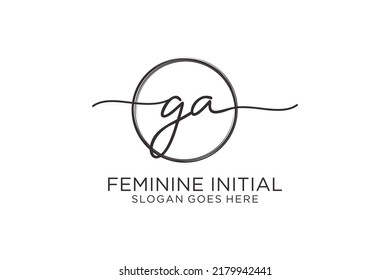 Logo de escritura a mano GA con el logotipo del vector de plantilla de círculo de la firma inicial, boda, moda, floral y botánica con plantilla creativa.