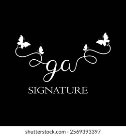 GA Handwritten initial letter, GA simple signature vector logo with butterfly shape variation, beauty, photography letter logo design. G A