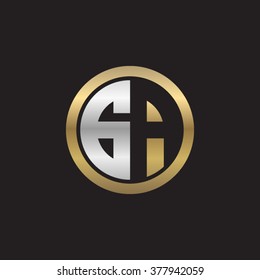 GA initial letters circle elegant logo golden silver black background