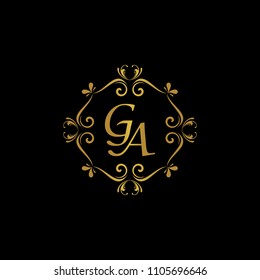 GA Initial logo. Ornament ampersand monogram golden logo black background