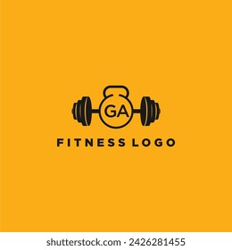 GA initial monogram for fitnes or gym logo with creative barbell design
