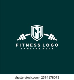 GA initial monogram for fitnes or gym logo with creative shield and barbell design