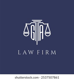 Monograma inicial GA para logotipo da empresa de advocacia com imagem vetorial de escalas