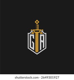 Monograma inicial GA para imagem em estilo escudo e espada