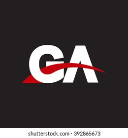 GA initial overlapping swoosh letter logo white red black background