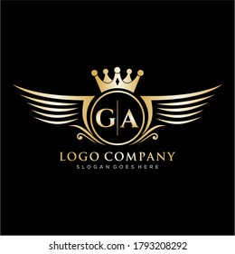 GA Letter Initial with Royal Wing Logo Template.
