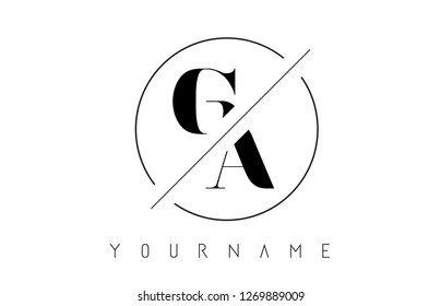 Logotipo de carta GA con diseño recortado e intersectado e iluminación de vectores de marco redondo