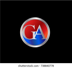 GA Letter logo Design in a circle. Blue and silver colored