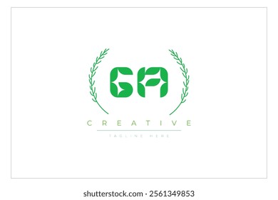 GA letters eco logo with leaf. Fresh nature and healthy leaf logo design.