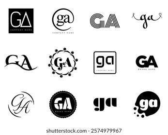 GA logo company template. Letter g and a logotype. Set different classic serif lettering and modern bold text with design elements. Initial font typography. Collection trendy business identity.