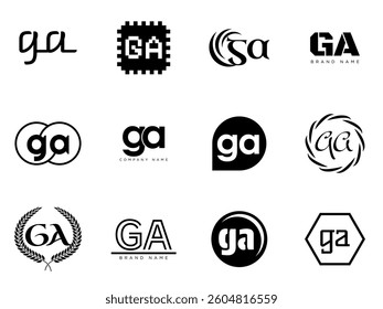 GA logo company template. Letter g and a logotype. Set different classic serif lettering and modern bold text with design elements. Initial font typography. Collection trendy business identity.