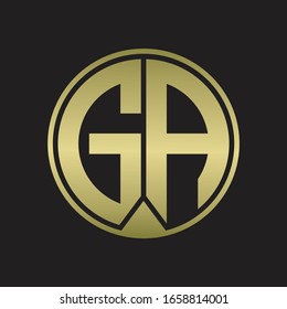 Logotipo GA Círculo monograma con el estilo de cinta de la pieza en colores dorados