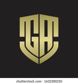 GA Logo monogram with emblem shield shape design isolated gold colors on black background