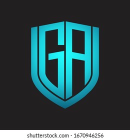 GA Logo monogram with emblem shield design isolated with blue colors on black background