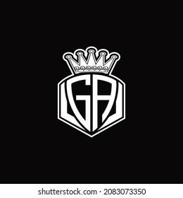 Monograma GA con forma de emblema de lujo y plantilla de diseño de corona sobre fondo negro